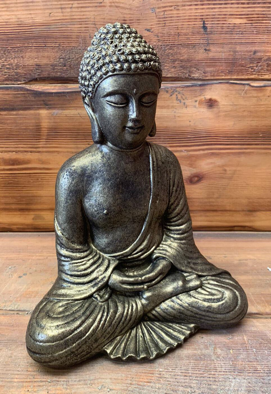 STONE GARDEN GOLD FANCY RESTING BUDDHA STATUE HAND CAST ORNAMENT