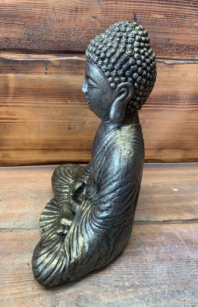 STONE GARDEN GOLD FANCY RESTING BUDDHA STATUE HAND CAST ORNAMENT