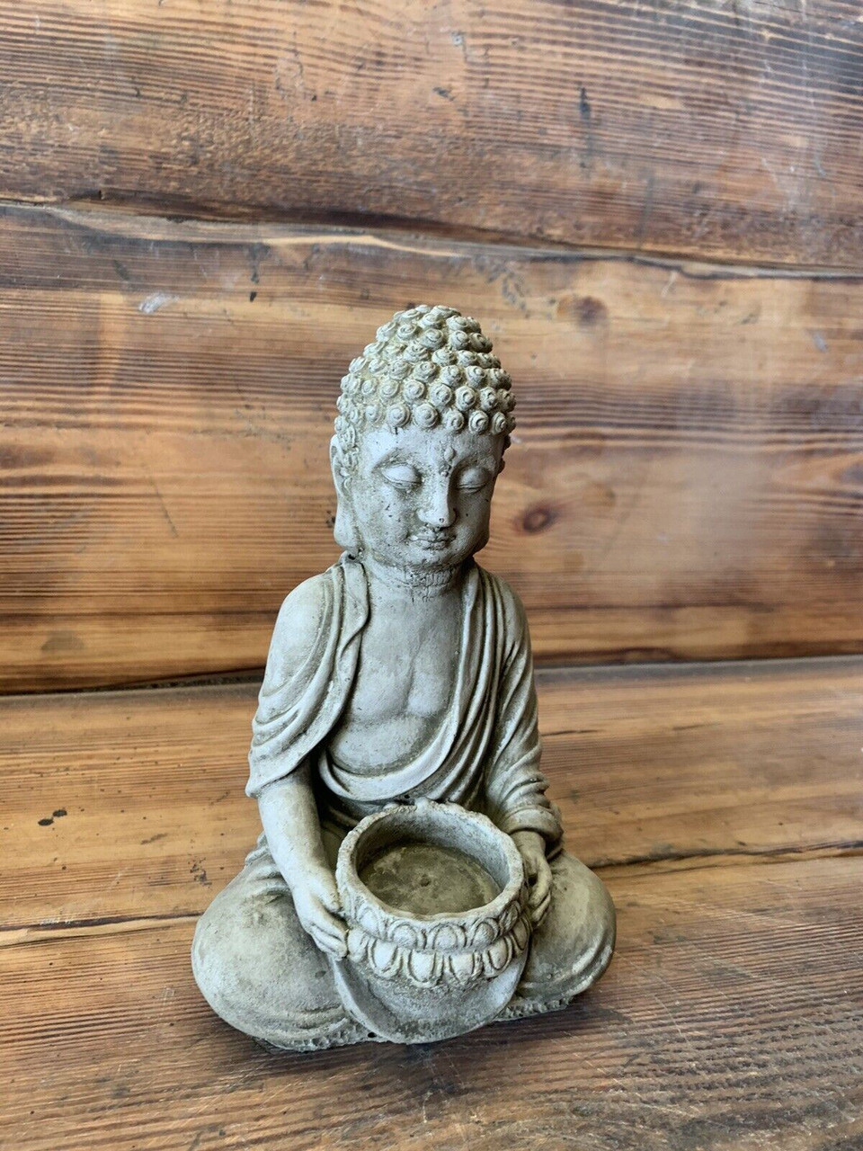 STONE GARDEN TEA LIGHT T-LIGHT BUDDHA STATUE HAND CAST ORNAMENT