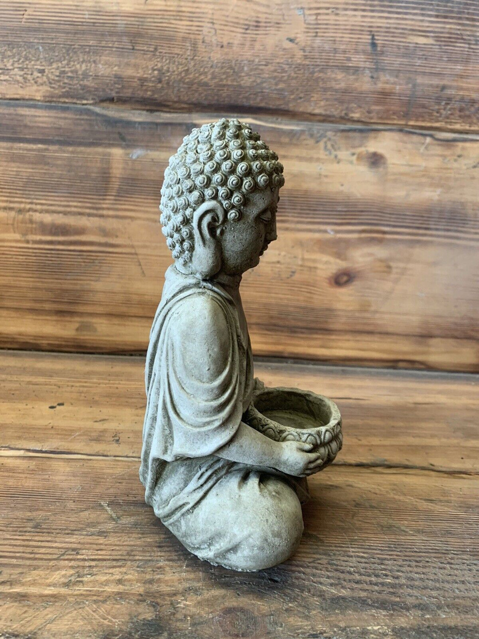 STONE GARDEN TEA LIGHT T-LIGHT BUDDHA STATUE HAND CAST ORNAMENT