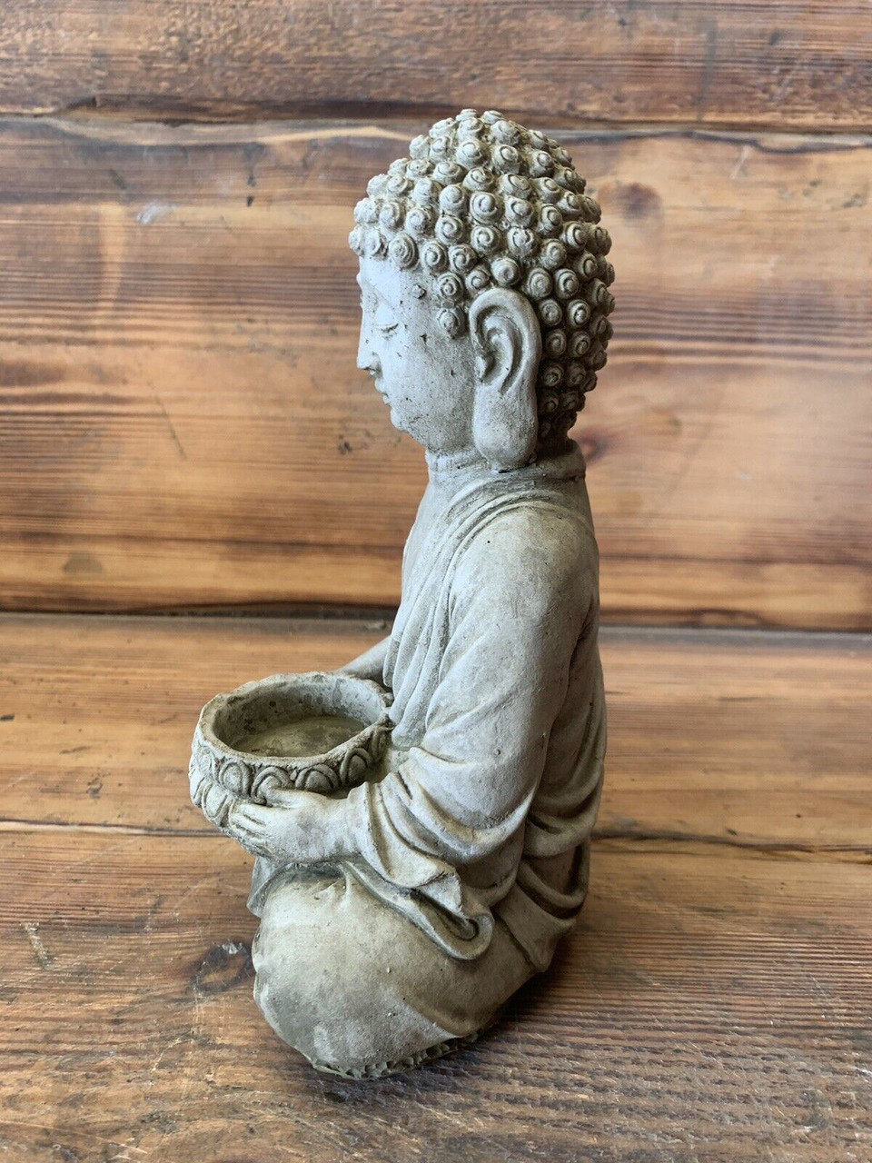 STONE GARDEN TEA LIGHT T-LIGHT BUDDHA STATUE HAND CAST ORNAMENT