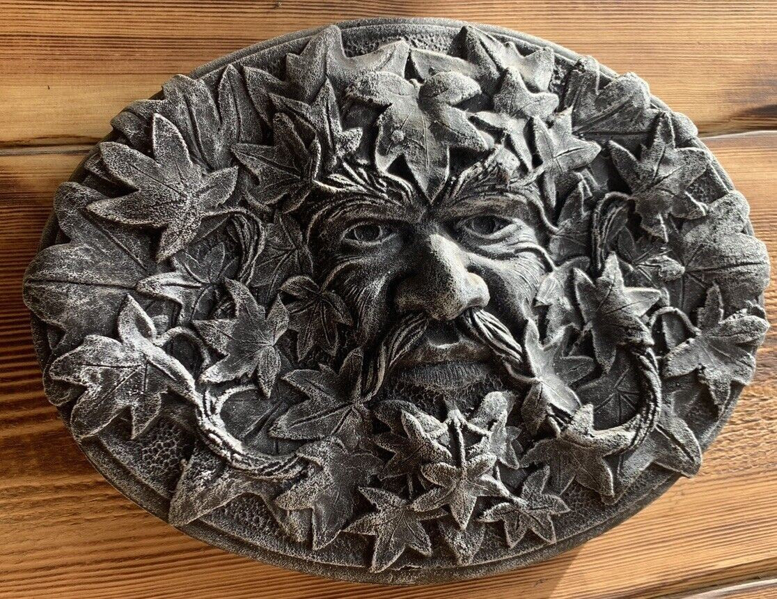 STONE GARDEN TREE MAN GREEN MAN WALL PLAQUE HANGING HIGHLIGHTED ORNAMENT