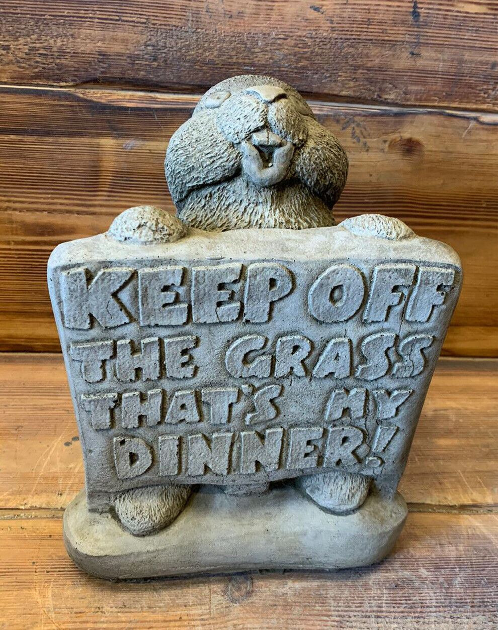 STONE GARDEN RABBIT “KEEP OFF THE GRASS” STATUE GIFT ORNAMENT