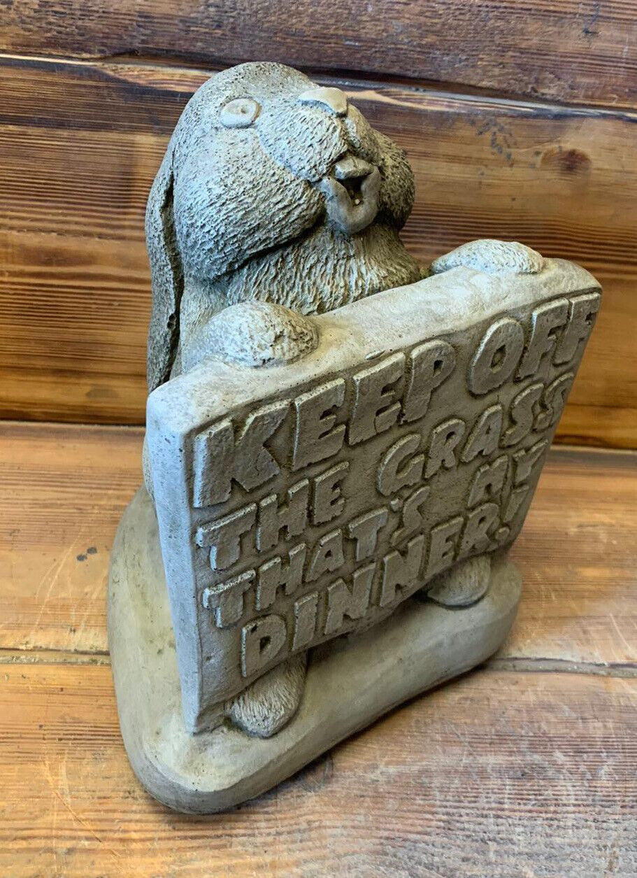 STONE GARDEN RABBIT “KEEP OFF THE GRASS” STATUE GIFT ORNAMENT