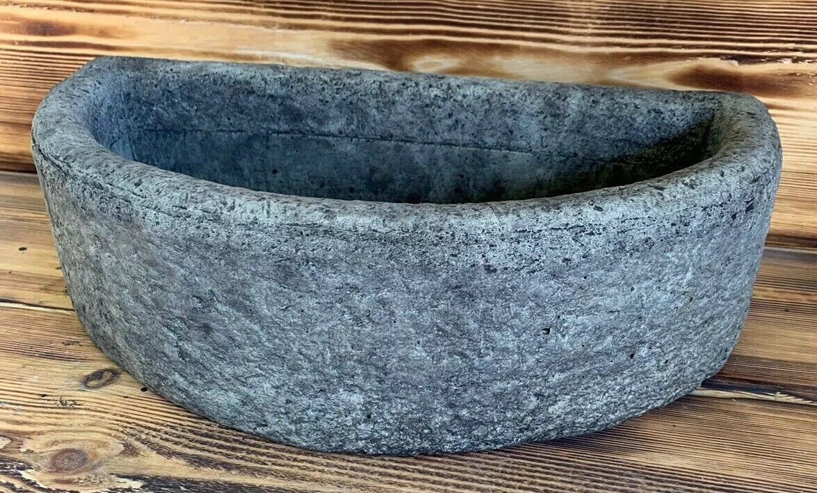 STONE GARDEN HALF CIRCLE PLANTER PLANT POT ORNAMENT