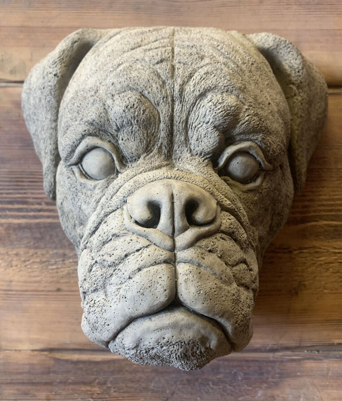 STONE GARDEN BOXER DOG HEAD PLAQUE HANGING WALL ORNAMENT GIFT STATUE 