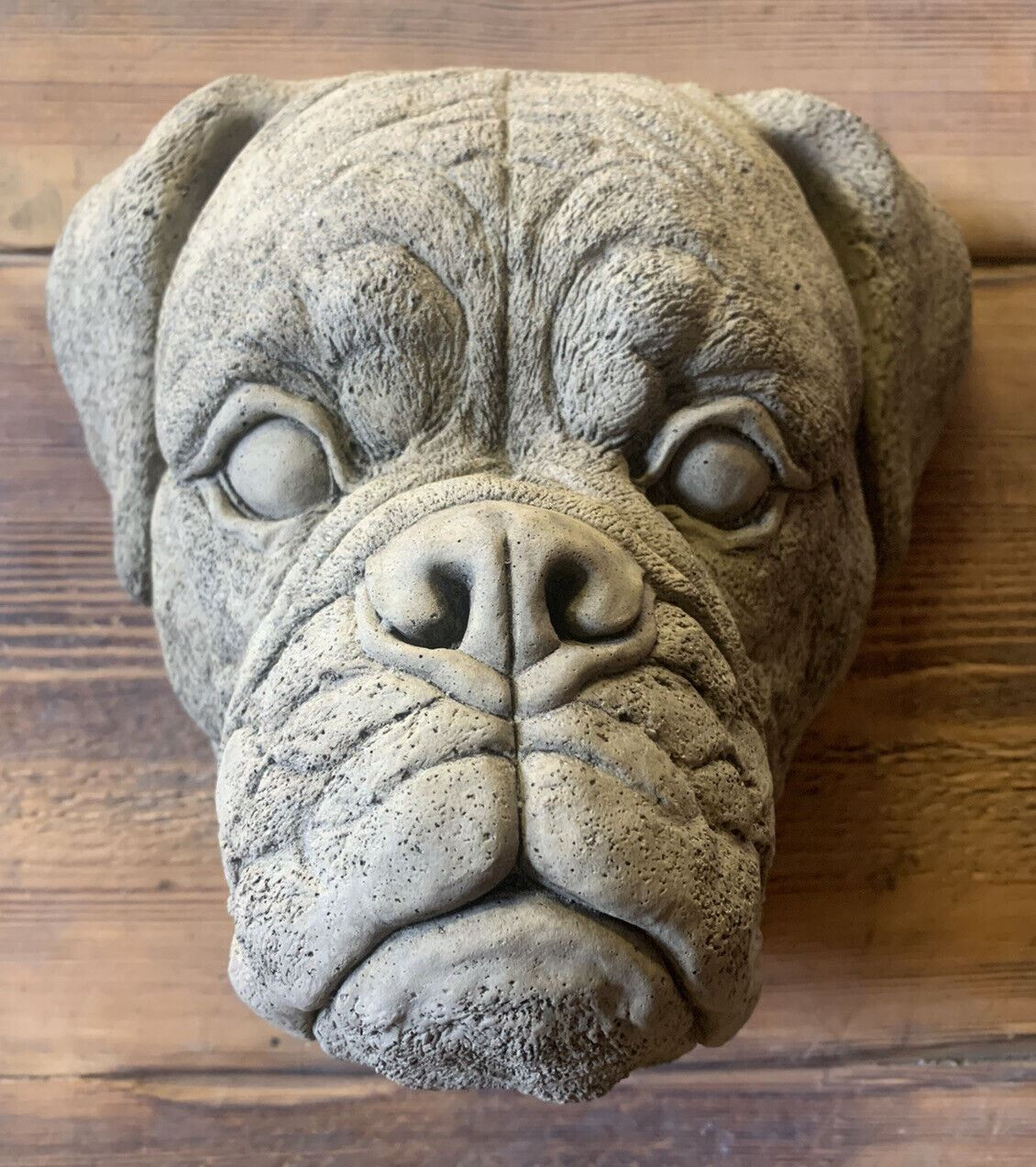 STONE GARDEN BOXER DOG HEAD PLAQUE HANGING WALL ORNAMENT GIFT STATUE 