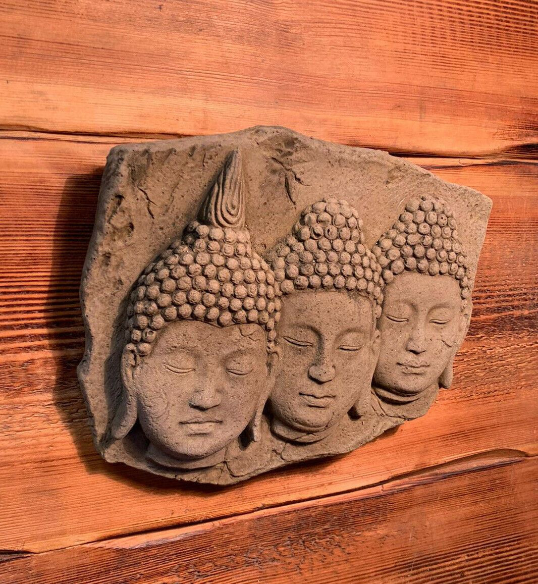 STONE GARDEN TRIO BUDDHA ORIENTAL WALL PLAQUE HANGING GIFT ORNAMENT