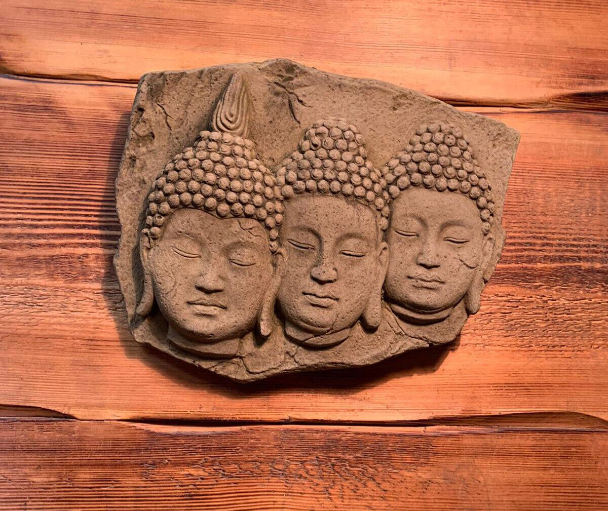 STONE GARDEN TRIO BUDDHA ORIENTAL WALL PLAQUE HANGING GIFT ORNAMENT