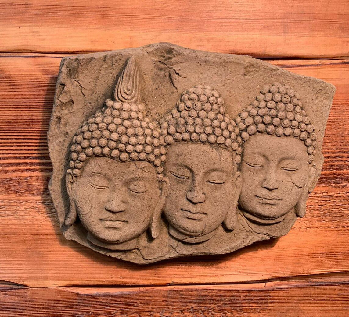 STONE GARDEN TRIO BUDDHA ORIENTAL WALL PLAQUE HANGING GIFT ORNAMENT