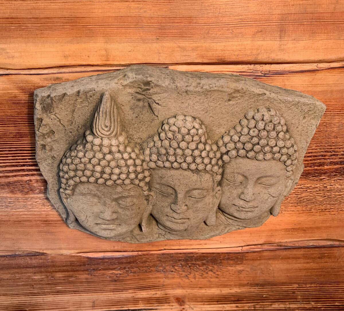 STONE GARDEN TRIO BUDDHA ORIENTAL WALL PLAQUE HANGING GIFT ORNAMENT