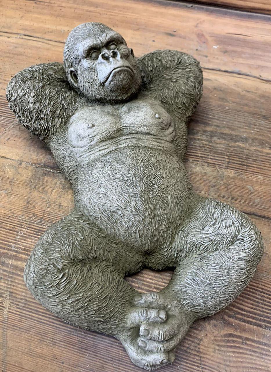 STONE GARDEN LYING SILVERBACK GORILLA MONKEY CHIMP APE STATUE GIFT ORNAMENT