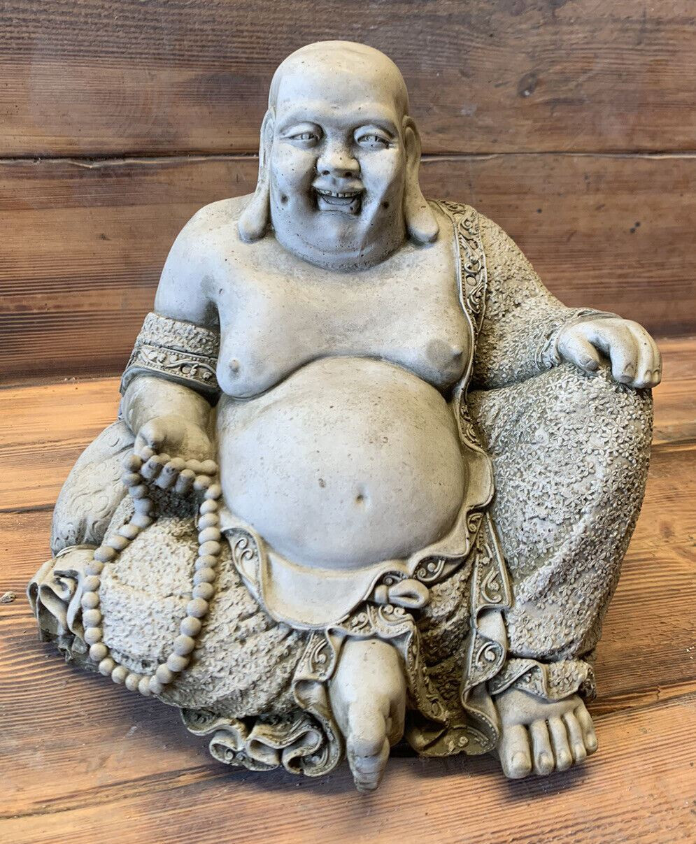 STONE GARDEN LAUGHING BUDDHA SITTING DOWN STATUE ORNAMENT