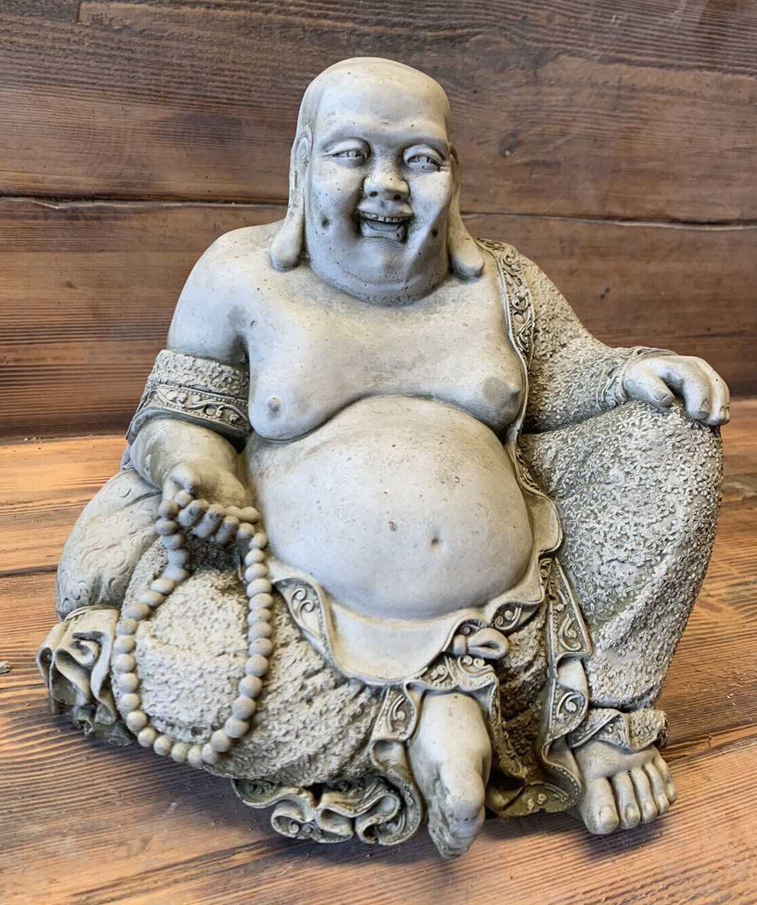 STONE GARDEN LAUGHING BUDDHA SITTING DOWN STATUE ORNAMENT