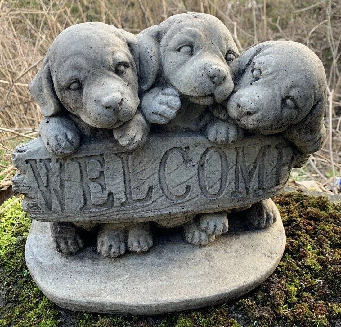 STONE GARDEN LABRADOR 3 CUTE PUPPY DOG WELCOME SIGN ORNAMENT