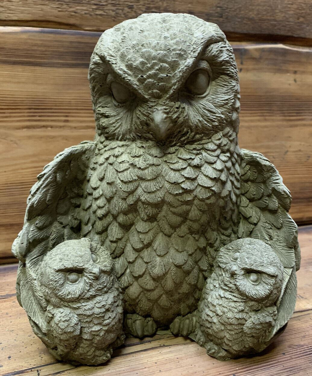 Stone Garden Cute Owl Family Concrete Ornament