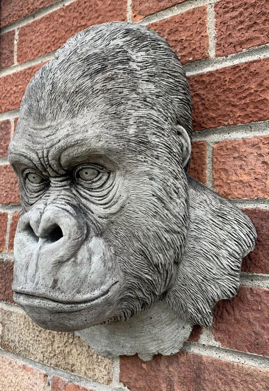 STONE GARDEN LARGE NATURAL DETAILED GORILLA HEAD WALL HANGING PLAQUE ORNAMENT