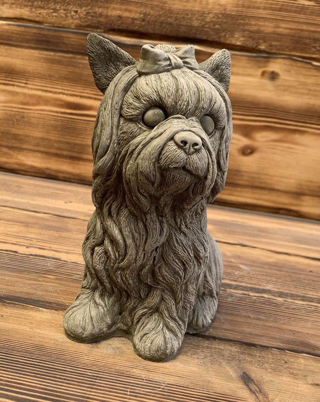 STONE GARDEN CUTE DETAILED YORKSHIRE TERRIER STATUE ORNAMENT 