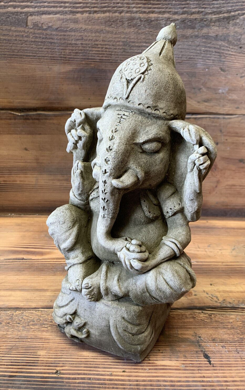 STONE GARDEN SITTING GANESH ELEPHANT GOD BUDDHA STATUE ORNAMENT