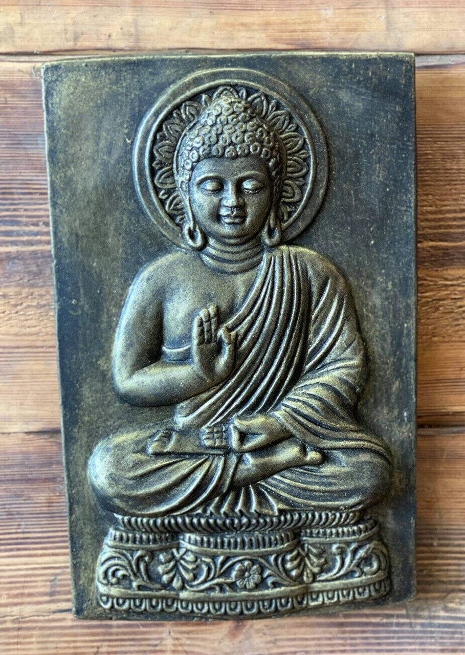 STONE GARDEN GOLD BRONZED BUDDHA ORIENTAL WALL PLAQUE HANGING GIFT ORNAMENT