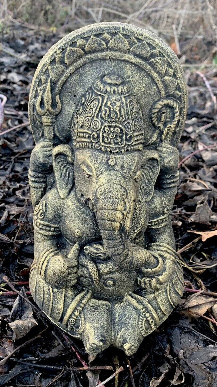 STONE GARDEN GOLD GANESH ELEPHANT GOD CUTE BUDDHA STATUE ORNAMENT