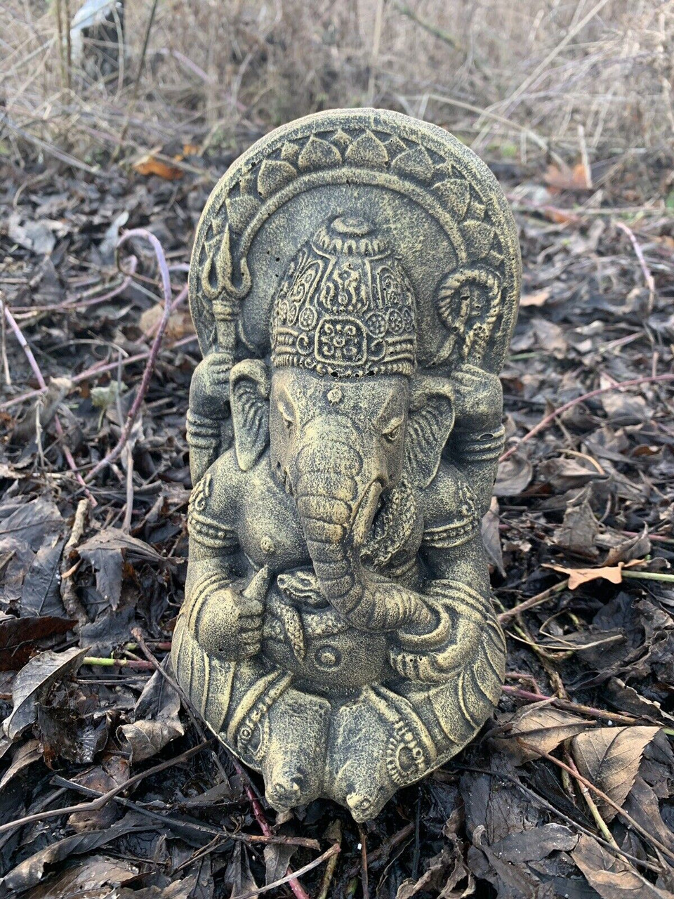 STONE GARDEN GOLD GANESH ELEPHANT GOD CUTE BUDDHA STATUE ORNAMENT