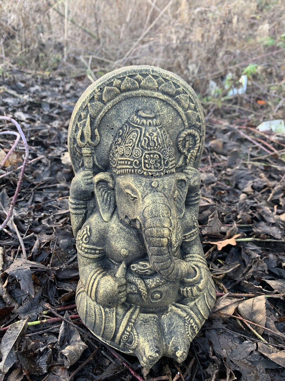 STONE GARDEN GOLD GANESH ELEPHANT GOD CUTE BUDDHA STATUE ORNAMENT