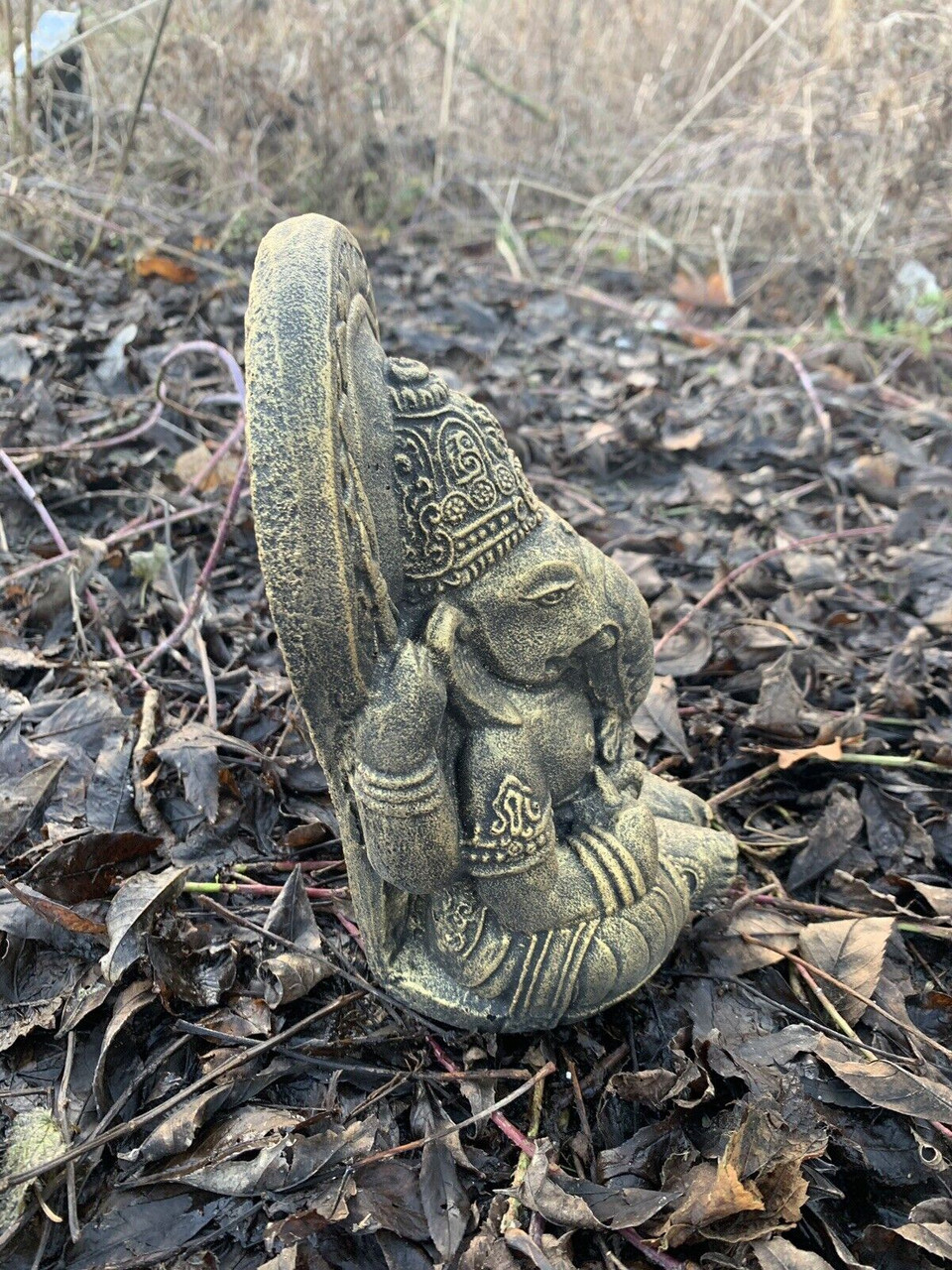 STONE GARDEN GOLD GANESH ELEPHANT GOD CUTE BUDDHA STATUE ORNAMENT