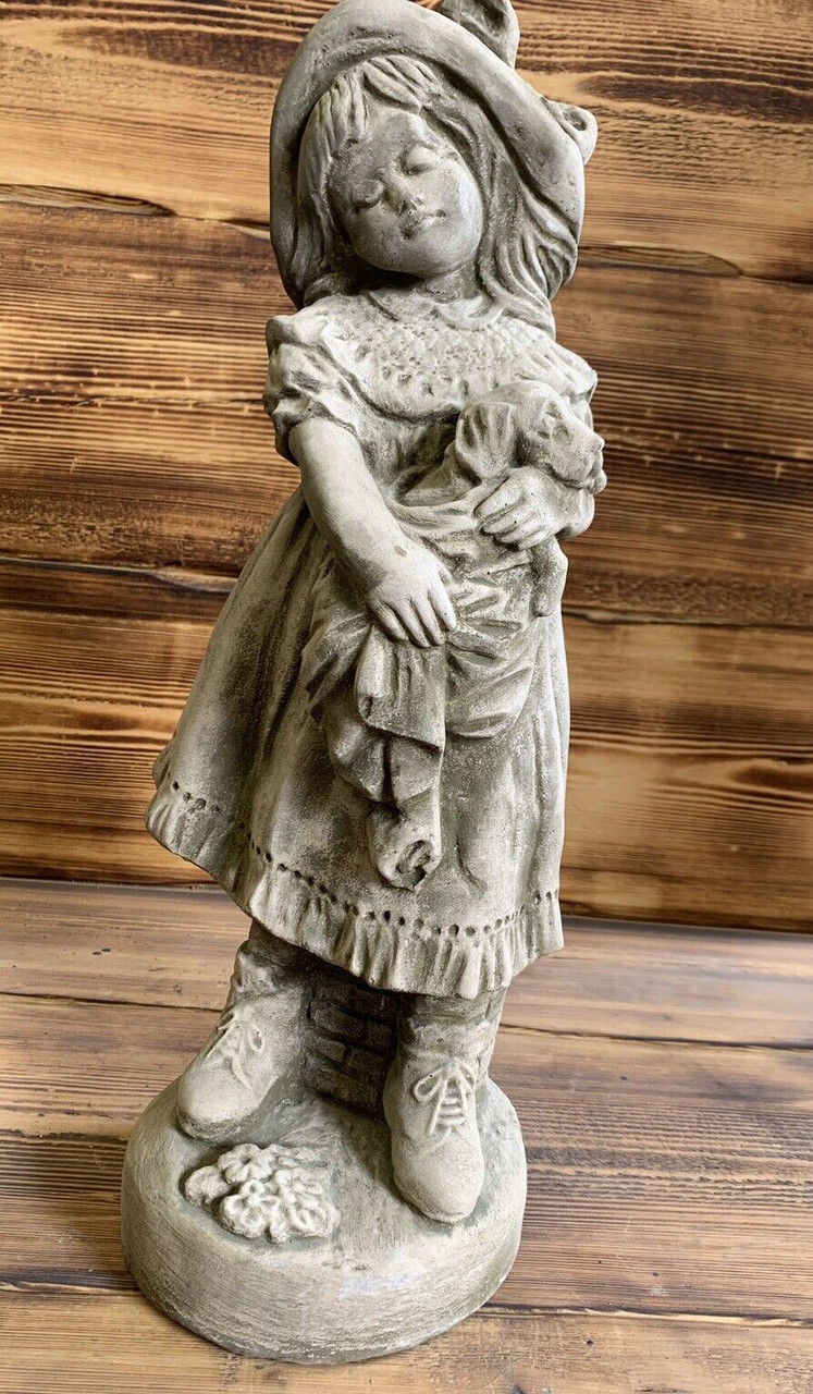 STONE GARDEN LARGE GIRL WITH PUPPY STATUE ORNAMENT