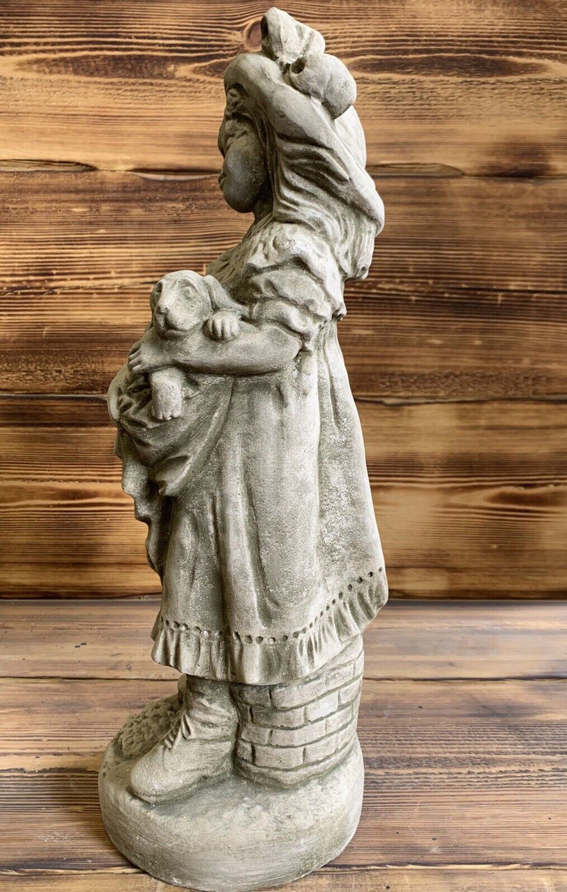 STONE GARDEN LARGE GIRL WITH PUPPY STATUE ORNAMENT