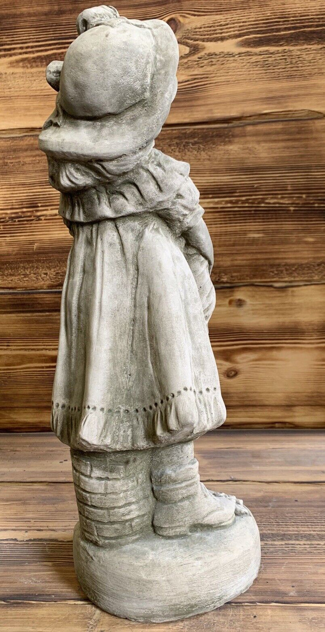 STONE GARDEN LARGE GIRL WITH PUPPY STATUE ORNAMENT