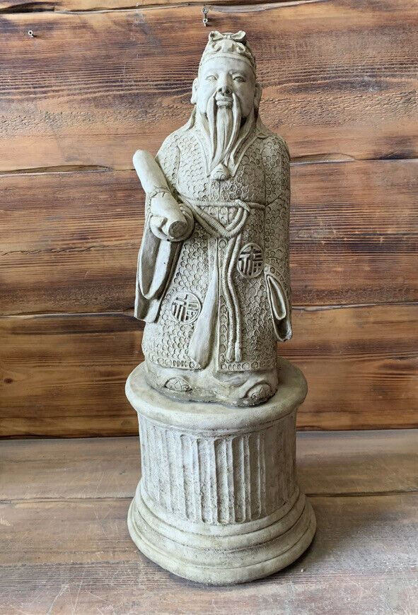 STONE GARDEN LARGE CHINESE JAPANESE CONFUCIUS MAN ON PLINTH ORIENTAL ORNAMENT