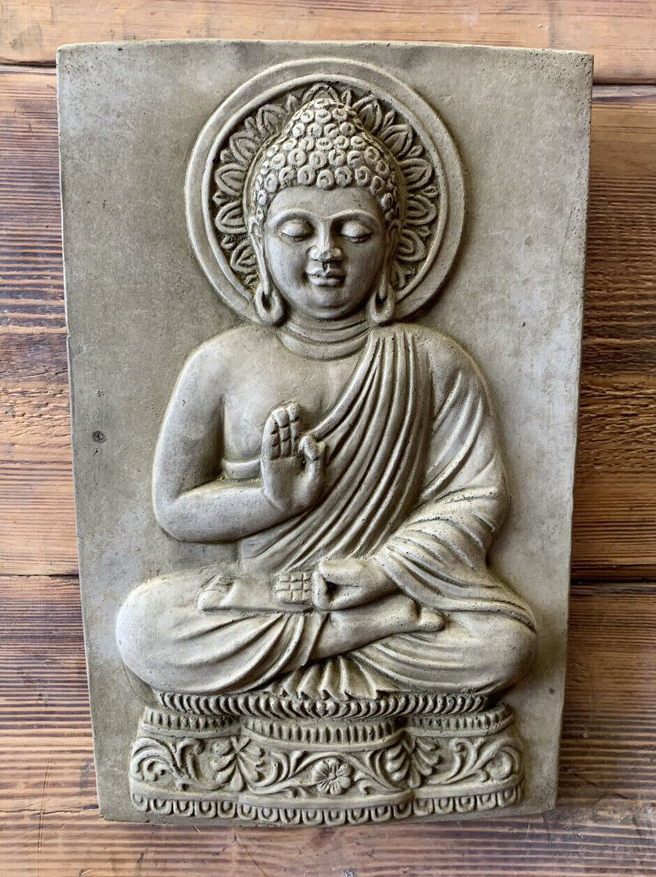 STONE GARDEN BUDDHA ORIENTAL WALL PLAQUE HANGING GIFT ORNAMENT