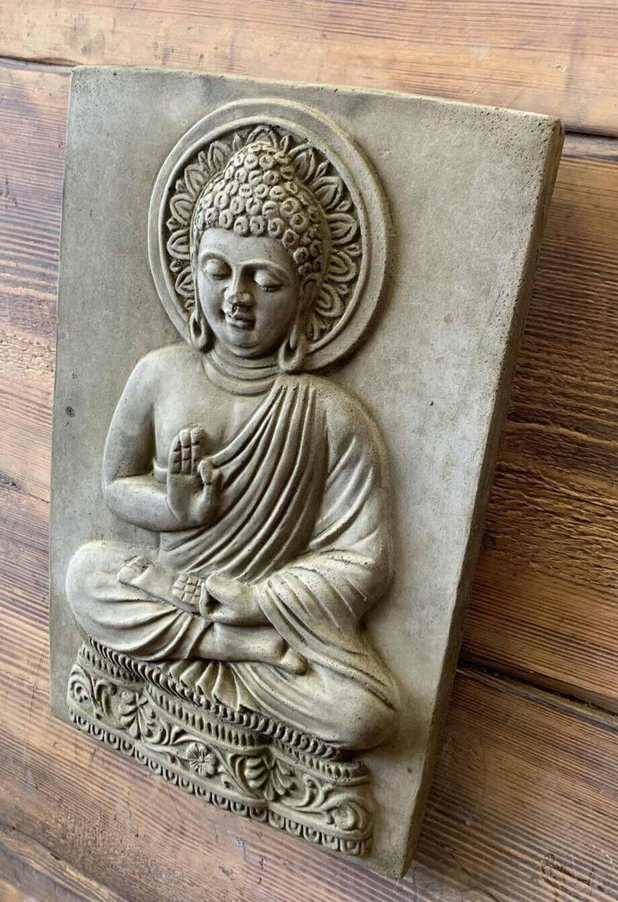 STONE GARDEN BUDDHA ORIENTAL WALL PLAQUE HANGING GIFT ORNAMENT