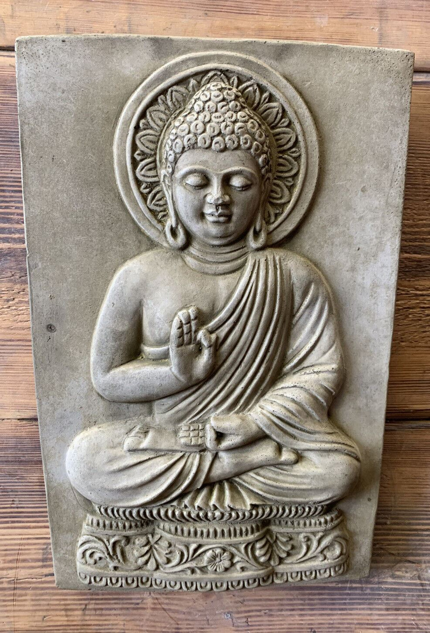 STONE GARDEN BUDDHA ORIENTAL WALL PLAQUE HANGING GIFT ORNAMENT