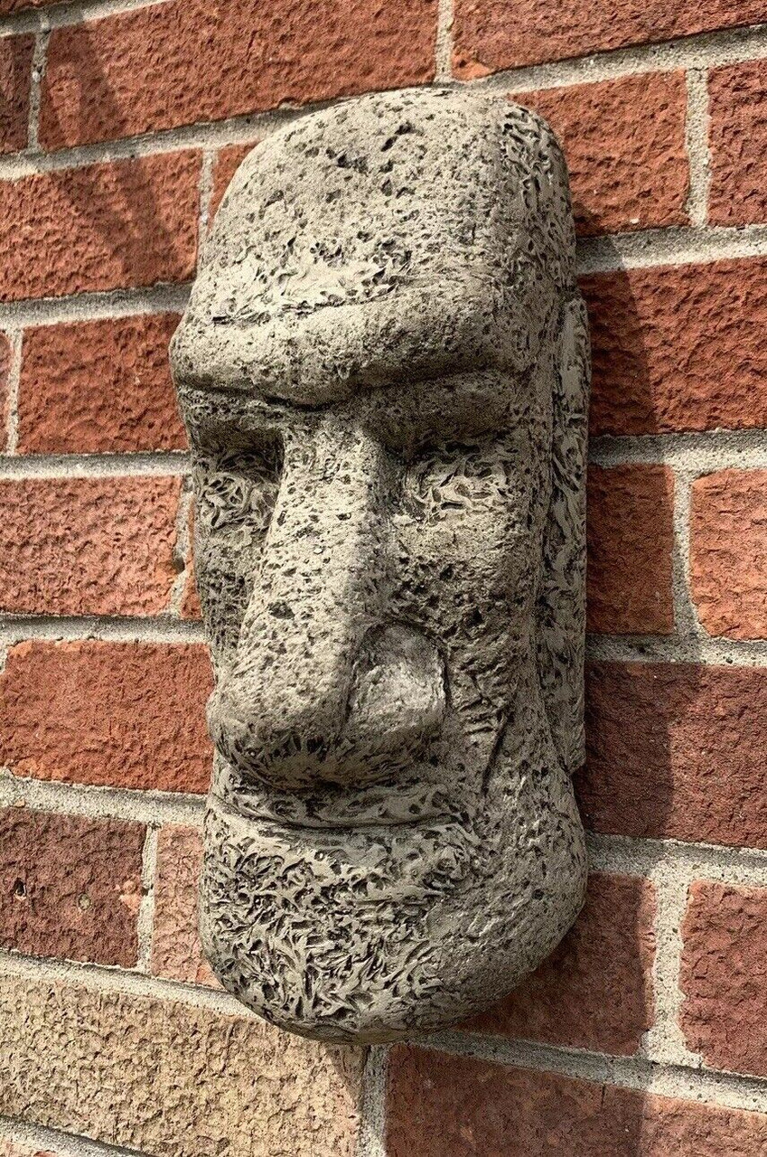 STONE GARDEN LARGE EASTER ISLAND HEAD MOAI TIKI WALL HANGER PLAQUE ORNAMENT 