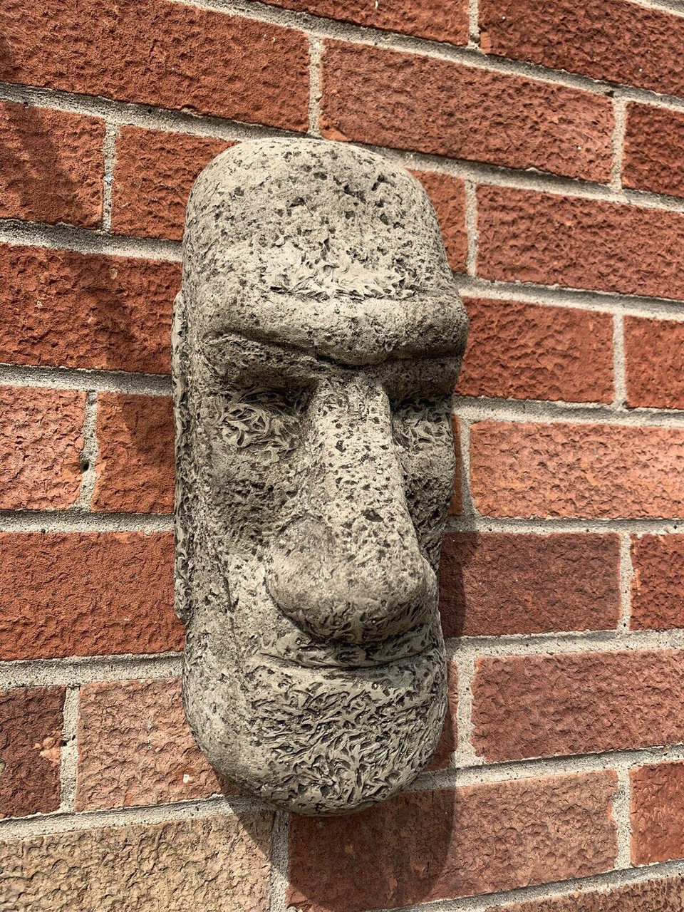 STONE GARDEN LARGE EASTER ISLAND HEAD MOAI TIKI WALL HANGER PLAQUE ORNAMENT 