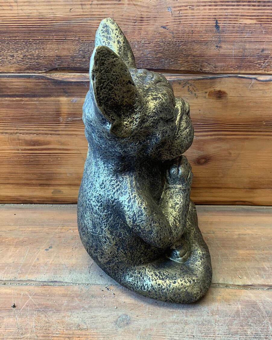 STONE GARDEN GOLD MEDITATING SITTING FRENCH BULLDOG/FRENCHIE DOG ORNAMENT STATUE