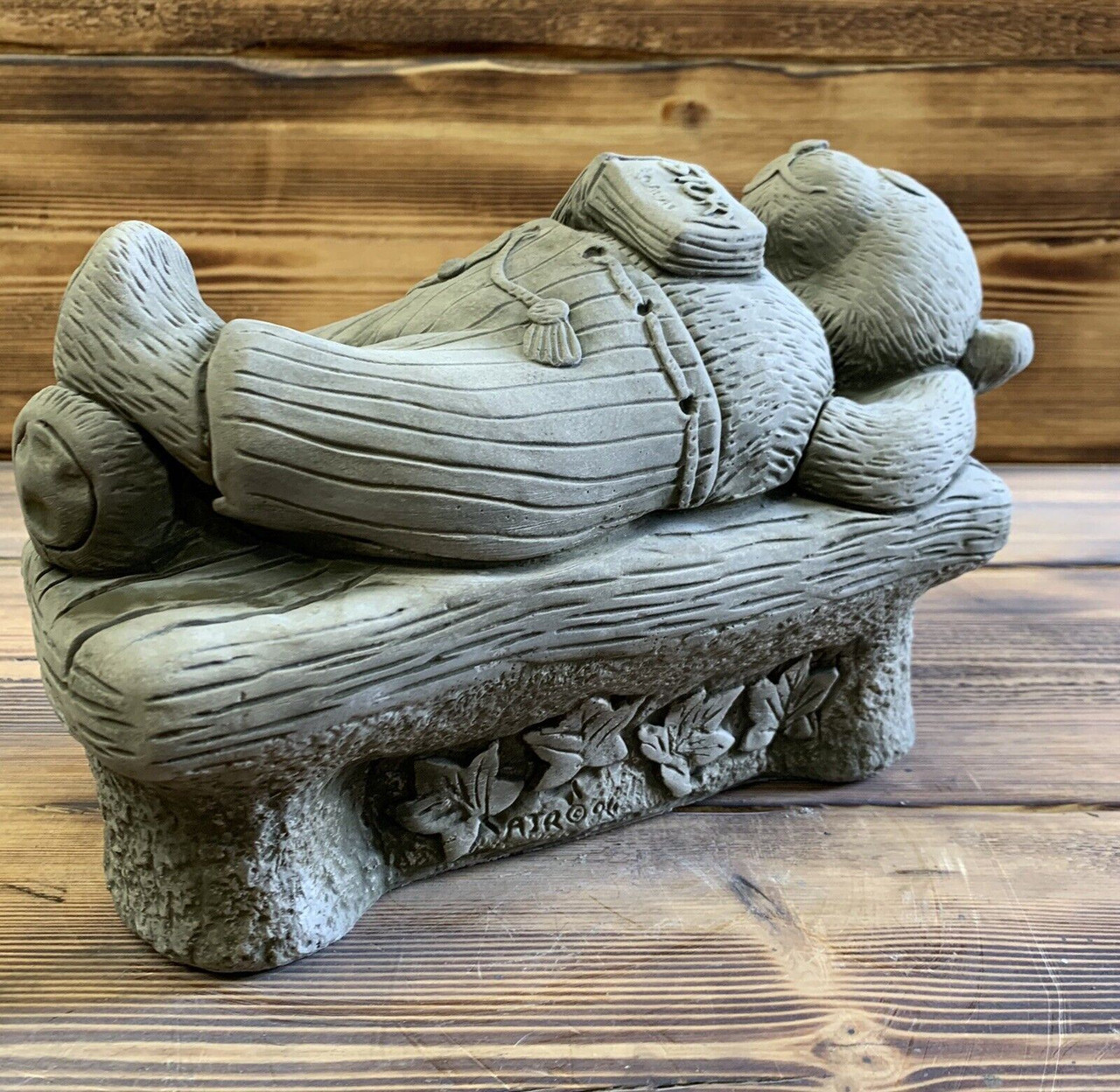 STONE GARDEN SLEEPING TEDDY BEAR STATUE ORNAMENT