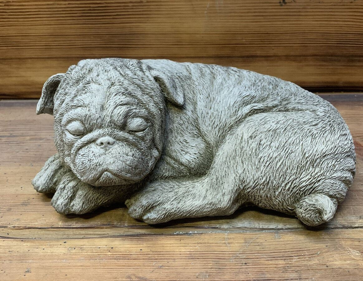 STONE GARDEN CUTE LAYING SLEEPING PUG ORNAMENT STATUE