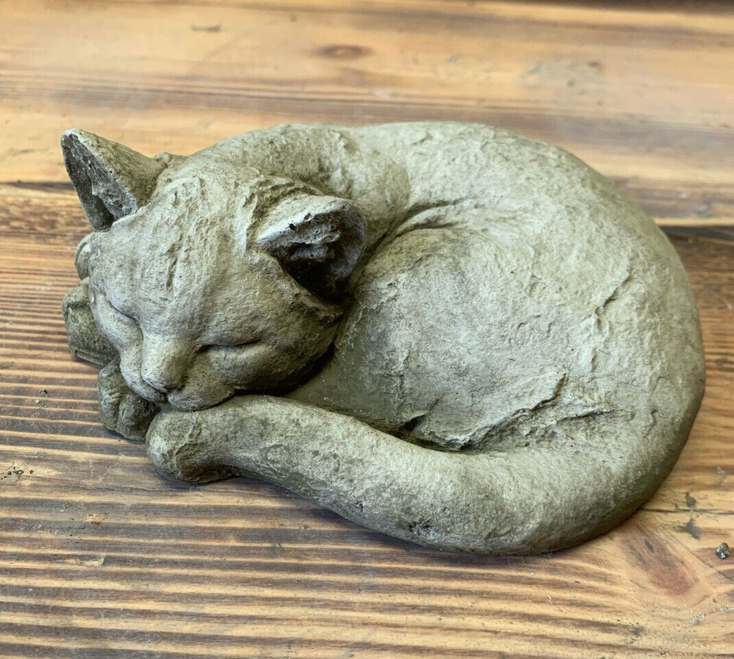 STONE GARDEN LAYING SLEEPING CAT KITTEN MEMORIAL STATUE ORNAMENT