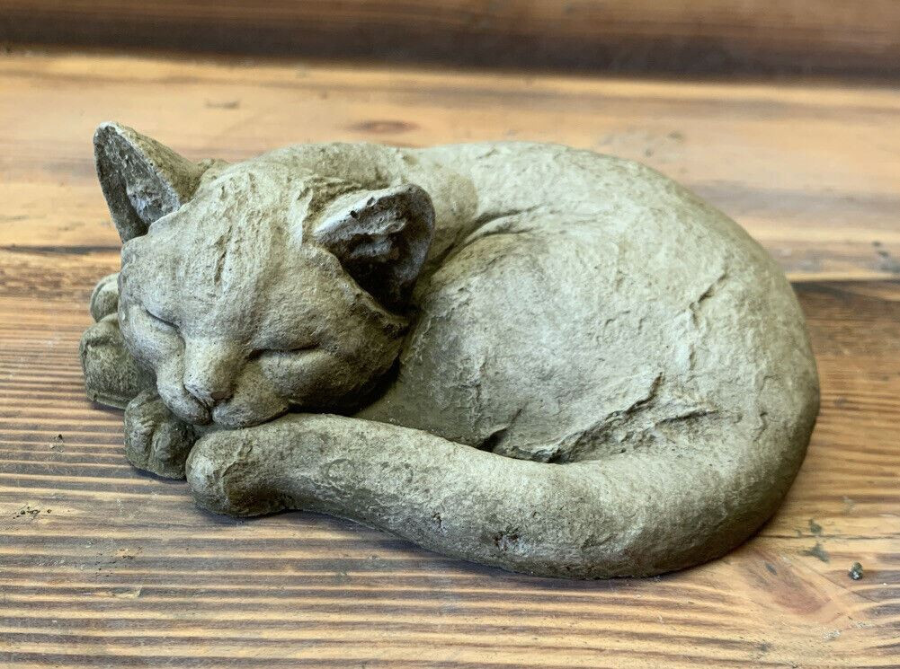 STONE GARDEN LAYING SLEEPING CAT KITTEN MEMORIAL STATUE ORNAMENT