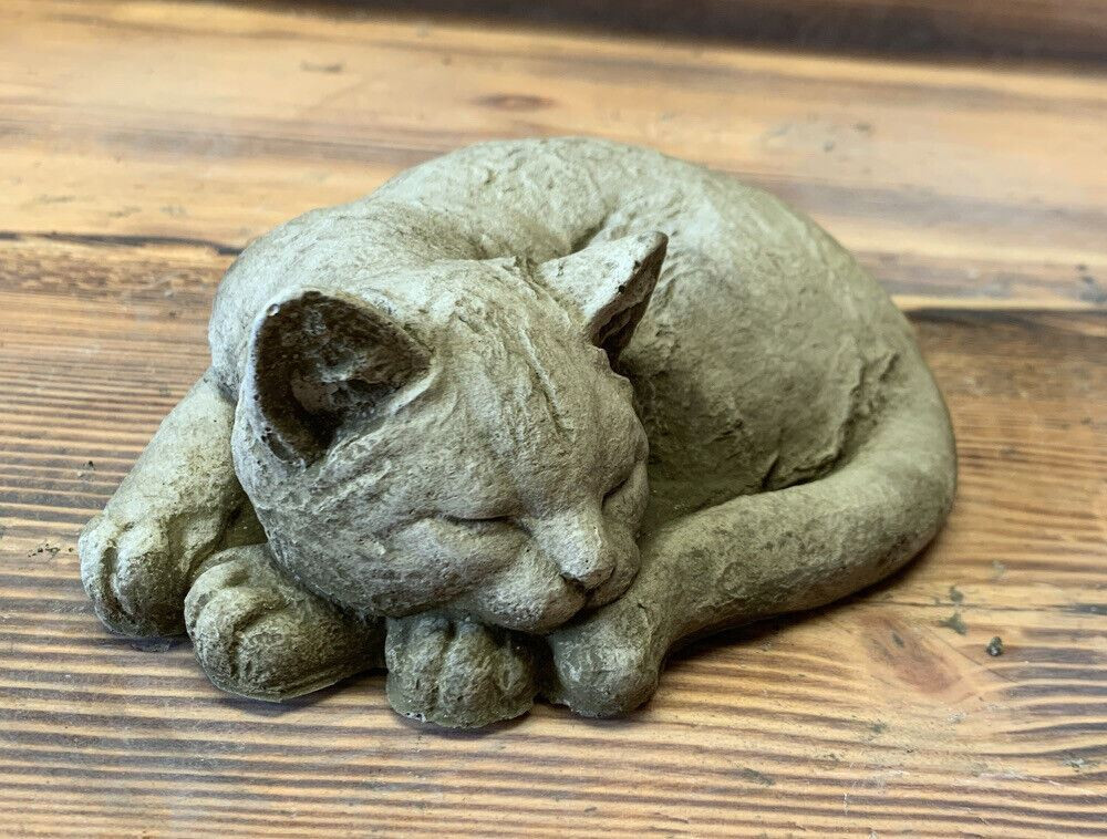 STONE GARDEN LAYING SLEEPING CAT KITTEN MEMORIAL STATUE ORNAMENT