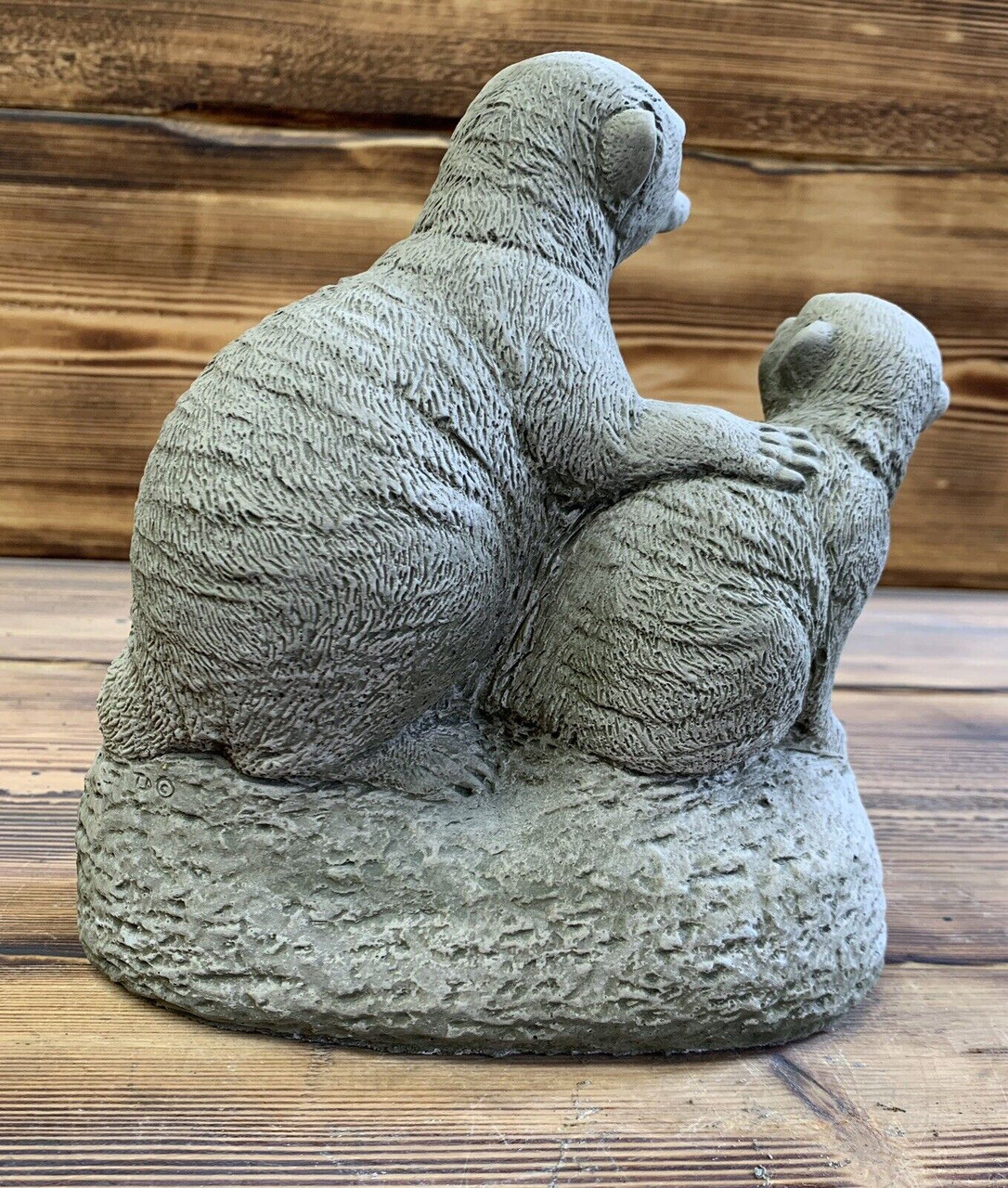 STONE GARDEN MOTHER AND BABY MEERKAT FAMILY STATUE ORNAMENT