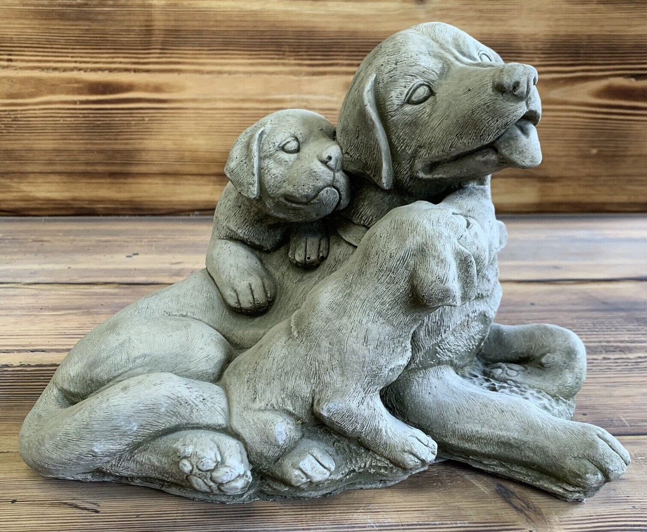 STONE GARDEN LABRADOR DOG FAMILY STATUE ORNAMENT 