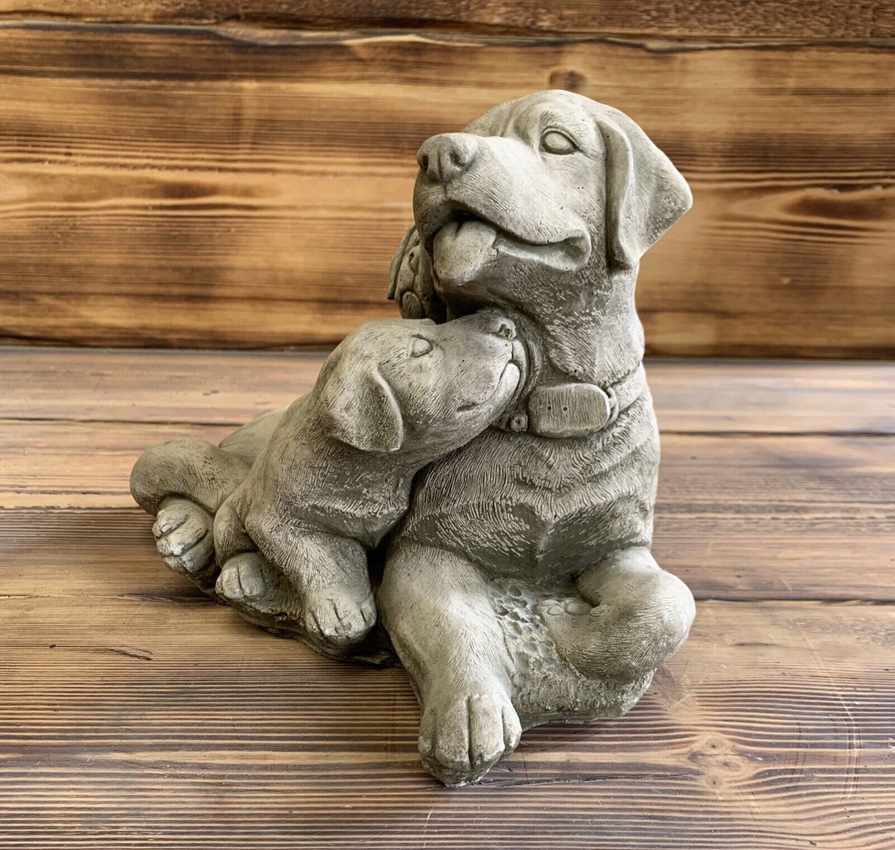 STONE GARDEN LABRADOR DOG FAMILY STATUE ORNAMENT 