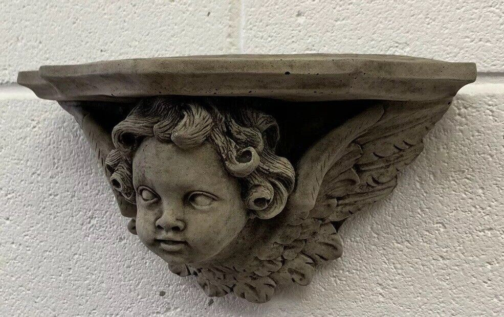 STONE GARDEN CHERUB WITH WINGS WALL PLAQUE HANGING SCONE SHELF ORNAMENT