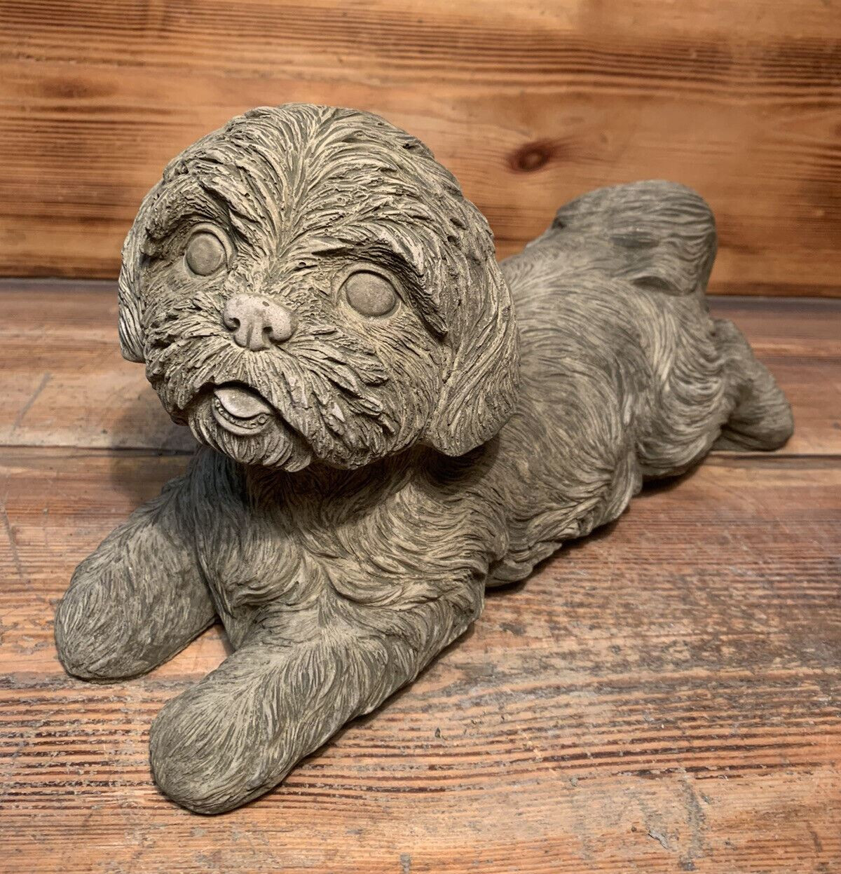 STONE GARDEN DETAILED HAPPY LAYING SHIH TZU DOG GIFT STATUE ORNAMENT