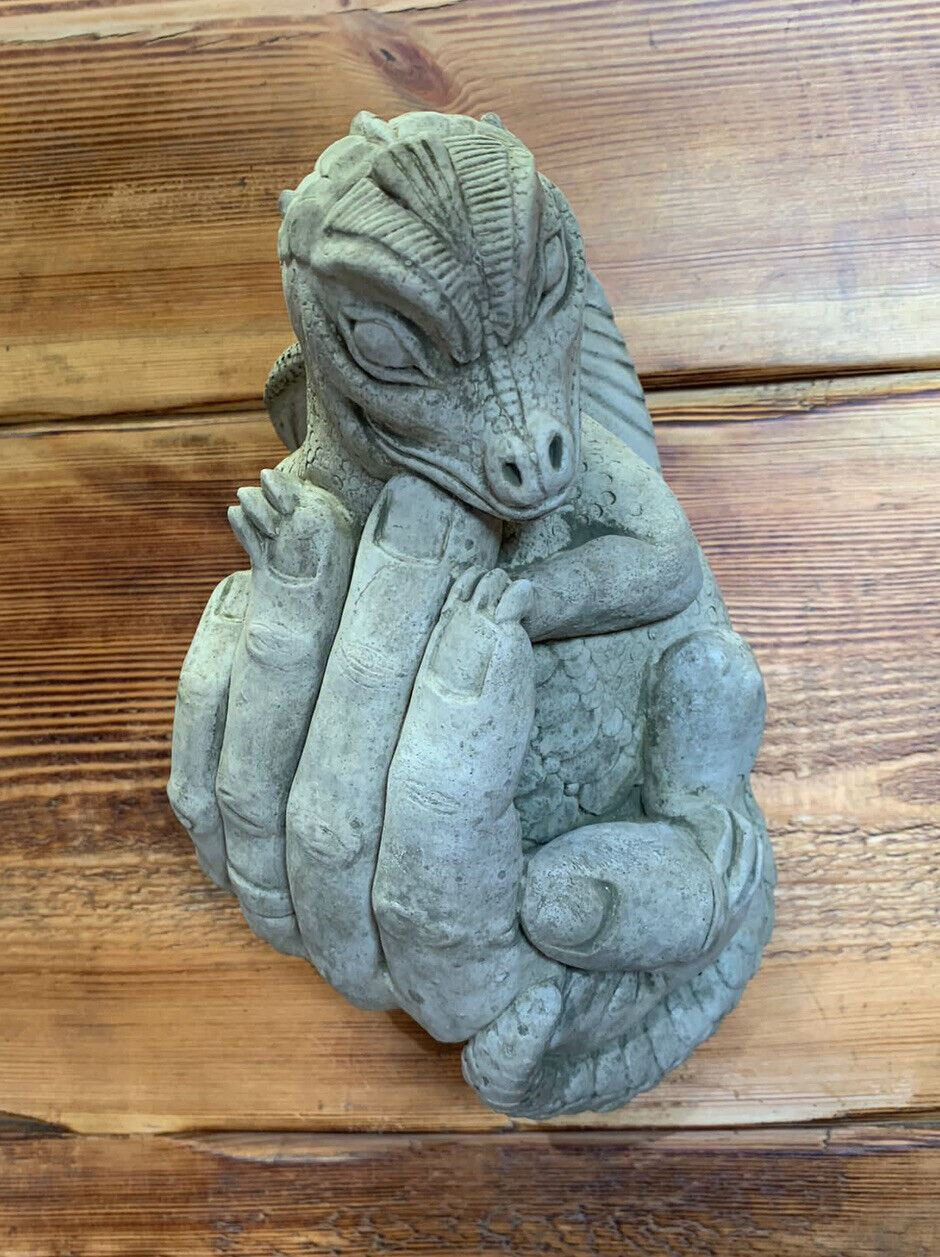 STONE GARDEN BABY DRAGON IN HAND WALL PLAQUE HANGING CONCRETE ORNAMENT