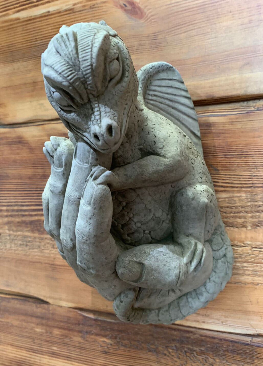 STONE GARDEN BABY DRAGON IN HAND WALL PLAQUE HANGING CONCRETE ORNAMENT